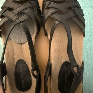 Earth Origins Black Woven Leather Slingback Sandals